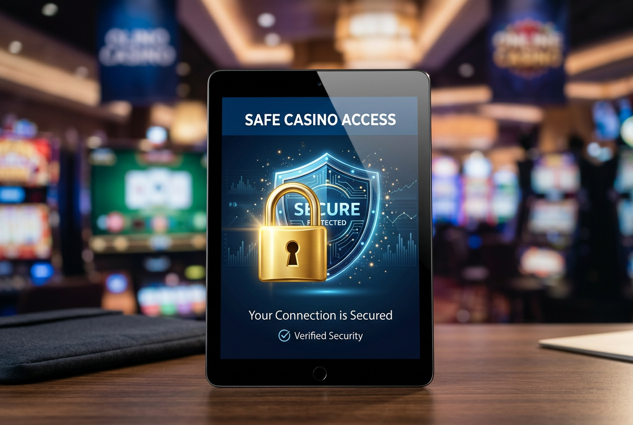 Security shield and lock icons representing safe online gambling